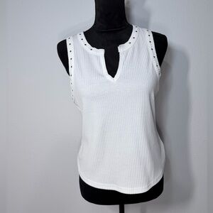 Miss Me Ribbed Tank Top XL Ivory Studded Sleeveless Western NWT